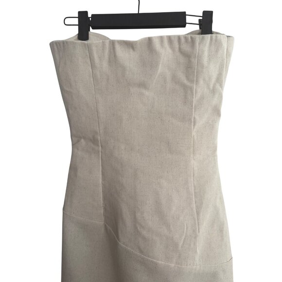 2/$25 NWT PrettyLittleThing 0 Muslin Beige Strapless Asymmetric Hem Dress - Picture 13 of 16